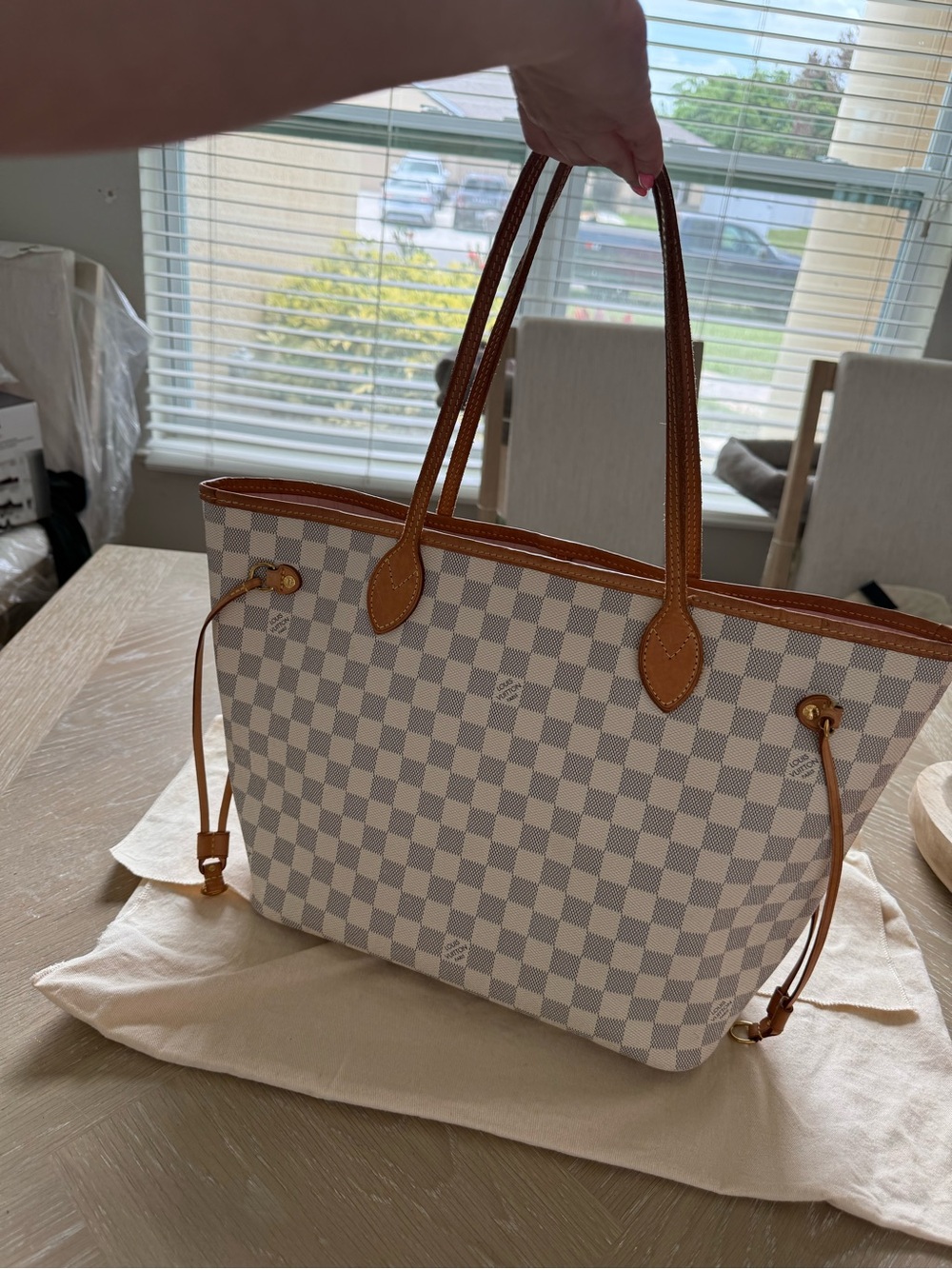 Louis Vuitton Damier Azur Tote Neverfull MM- Ballerina Pink & matching wallet